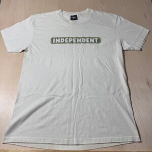 Vintage Independent T Shirt Mens Graphic Logo Skateboarding Cream Short Sleeve L
